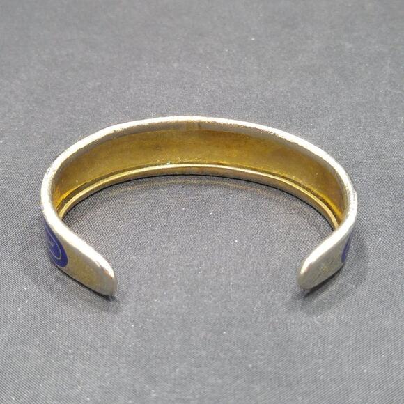 Vintage Blue Cloisonné Butterfly Floral Cuff Bracelet Enamel Copper 5 1/4" - Picture 3 of 7